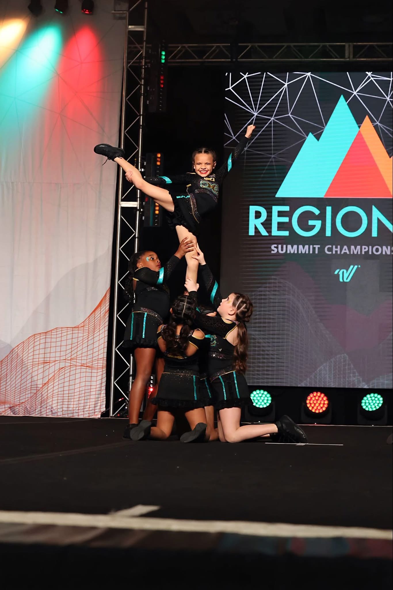 Chesapeake Elite athletes performing a competition stunt